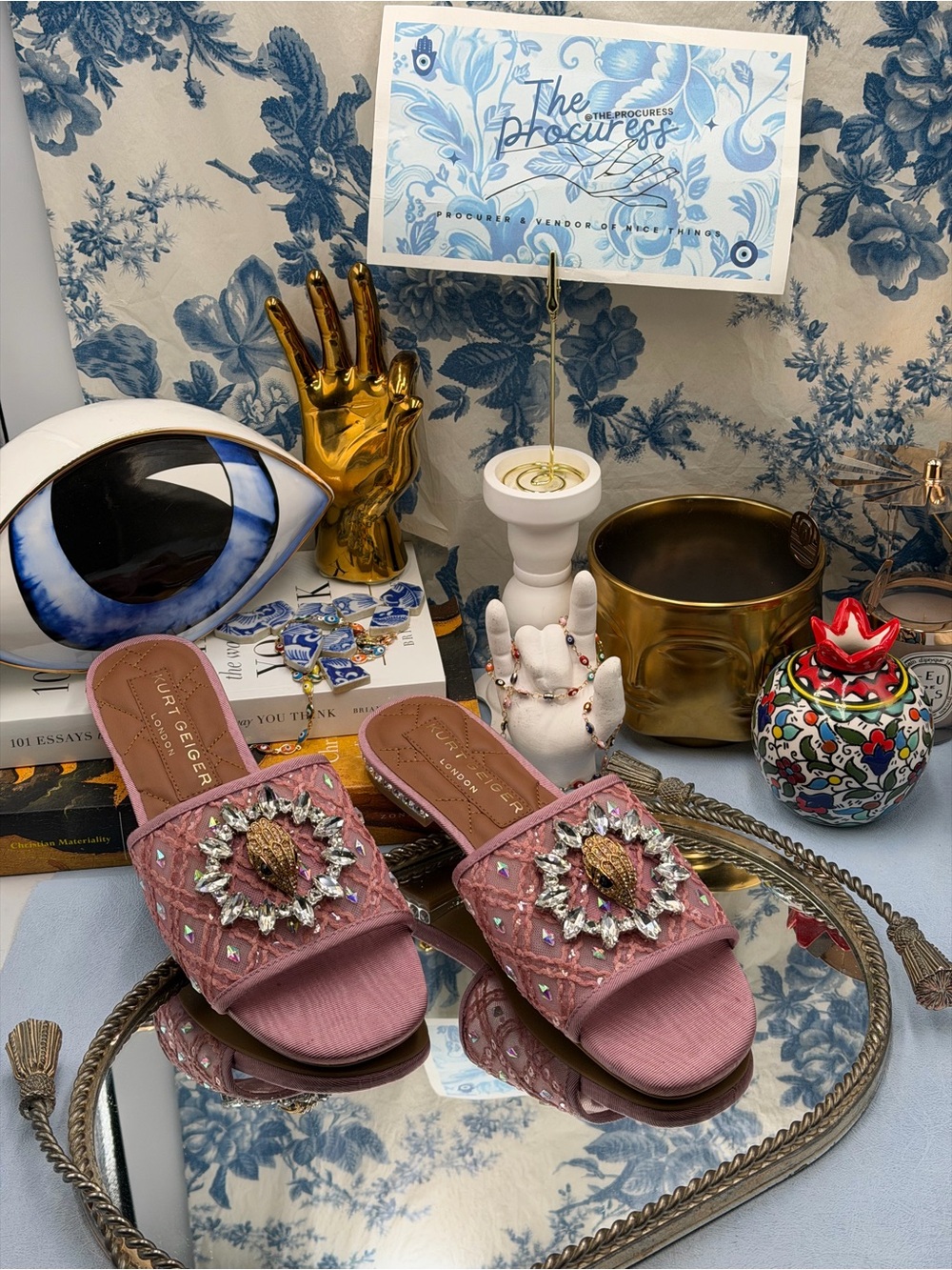 🆕 KURT GEIGER LONDON 🧿 NWOB Chelsea Flat Sandal, Pink Mesh Crystal, Sz 37 US 7 - Picture 3 of 14